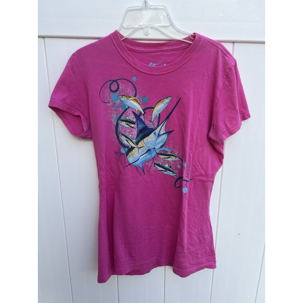 Guy Harvey Shirt Womens Large Pink Tee Crew Neck Fishing Short Sleeve